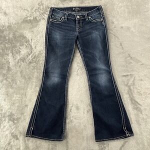 Silver Jeans Frances 22" Flare Leg Jeans Womens 29x30 Dark Wash Contrast Stitch‎
